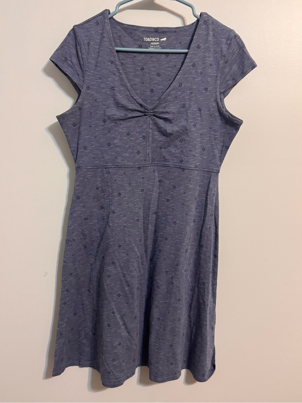 Toad&Co Women's Blue Knit V-Neck cap sleeve organic cotton Dress Size Medium M